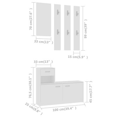 vidaXL Unidade de corredor 100x25x76,5 cm contraplacado branco