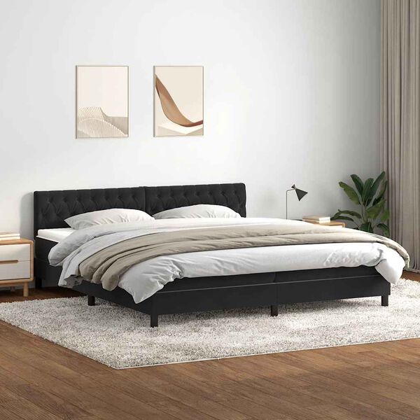 vidaXL Cama com molas/colch&atilde;o 180x220 cm veludo preto