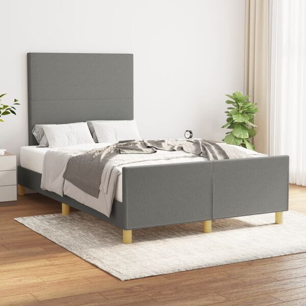 vidaXL Estrutura de cama sem colch&atilde;o cinza escuro 120x190 cm tecido