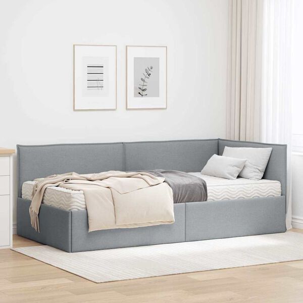vidaXL Estrutura de Cama de Canto com Colch&atilde;o 2 pcs Cinzento-claro
