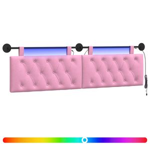 vidaXL Cabeceira suspensa Com luz LED Rosa Tecido