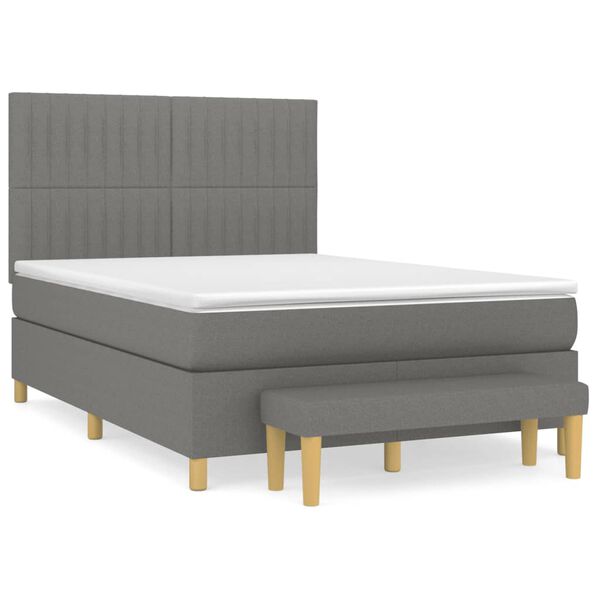 vidaXL Cama com molas/colch&atilde;o 140x190 cm tecido cinzento-escuro