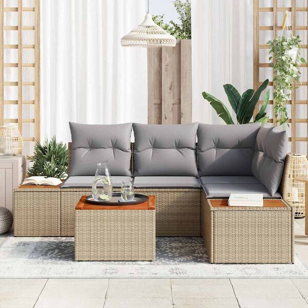 vidaXL Conjunto de Sof&aacute; de Jardim 4 pcs Bege e Cinza Claro Polirattan