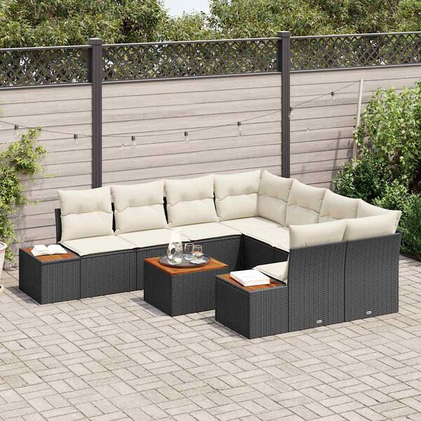 vidaXL Conjunto de Sof&aacute; de Jardim 9 pcs Preto Rattan Sint&eacute;tico