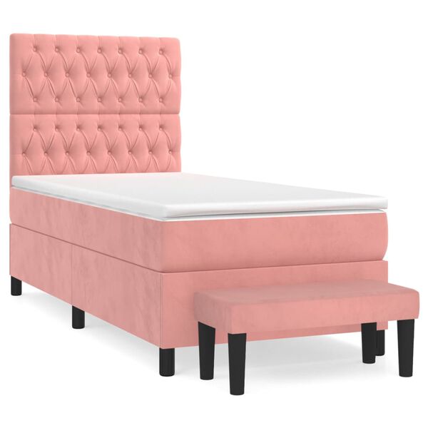 vidaXL Cama com molas/colch&atilde;o 100x200 cm veludo rosa