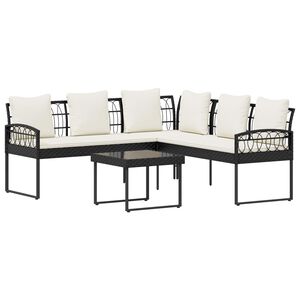 vidaXL Conjunto de Sof&aacute; de Jardim 2 unid. Preto e Creme