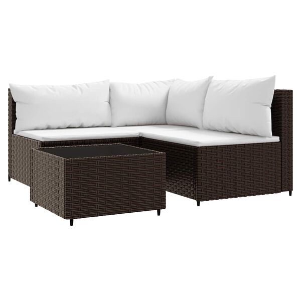 vidaXL 4 pcs conjunto lounge jardim c/ almofad&otilde;es vime PE castanho