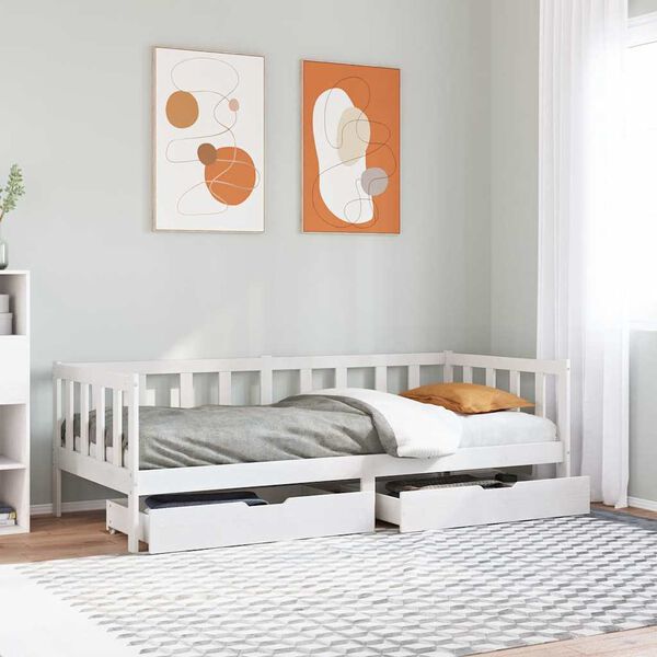 vidaXL Sof&aacute;-cama c/ gavetas 90x190 cm madeira de pinho maci&ccedil;a branco