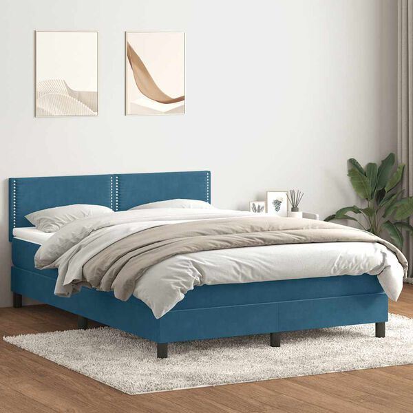 vidaXL Cama box spring c/ colch&atilde;o e LED 160x210 cm veludo azul escuro