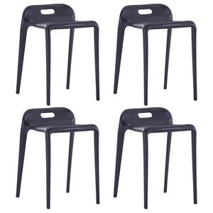 vidaXL Bancos empilh&aacute;veis 4 pcs pl&aacute;stico preto