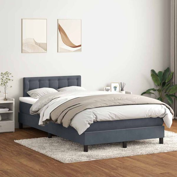 vidaXL Cama boxspring com colch&atilde;o 120x220 cm veludo cinzento-escuro