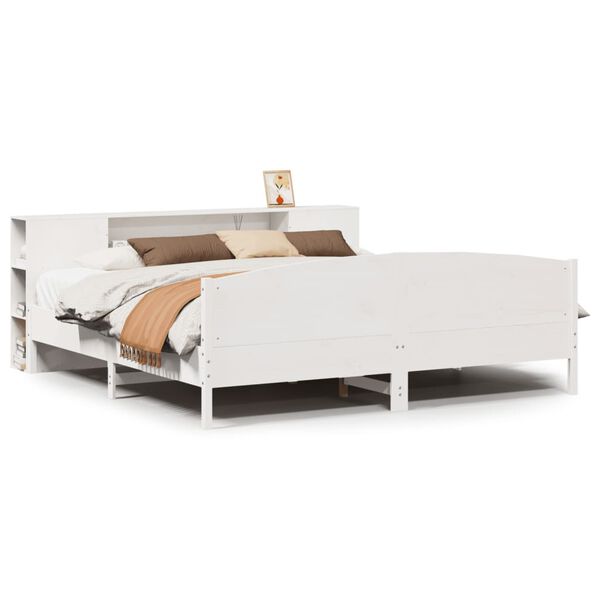 vidaXL Cama com estante sem colch&atilde;o 180x200 cm pinho maci&ccedil;o branco