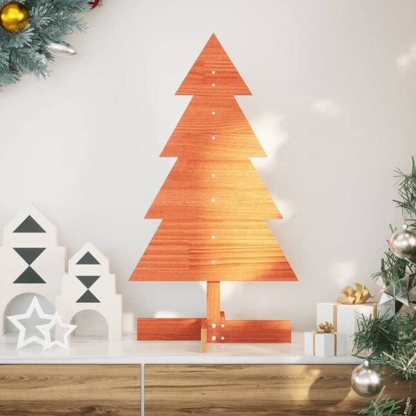 vidaXL &Aacute;rvore de Natal decorativa 80 cm pinho maci&ccedil;o castanho-mel