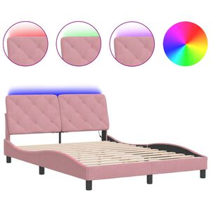 vidaXL Estrutura de cama com LED sem colch&atilde;o 120x200 cm veludo rosa