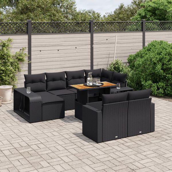 vidaXL 11 pcs conjunto sof&aacute;s de jardim c/ almofad&otilde;es vime PE preto