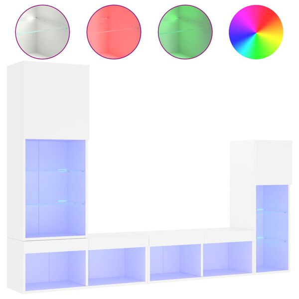 vidaXL 4pcs m&oacute;veis de parede p/ TV c/ LEDs derivados de madeira branco