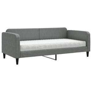 vidaXL Sof&aacute;-cama com colch&atilde;o 90x190 cm tecido cinzento-escuro