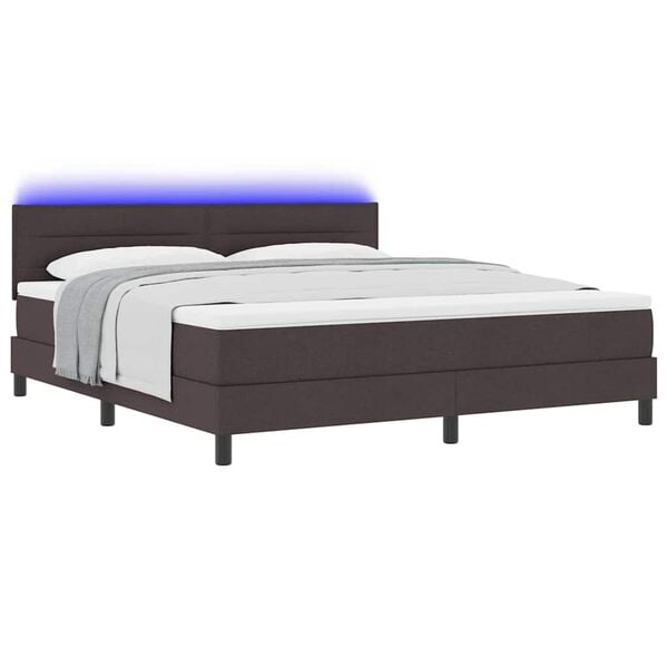 vidaXL Cama Box com colch&atilde;o com led Marrom Escuro 180 x 200 cm tecido