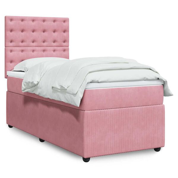 vidaXL Cama com molas/colch&atilde;o 90x200 cm veludo rosa