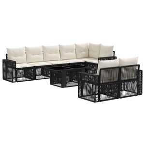 vidaXL Conjunto de Sof&aacute; de Jardim 9 unid. Preto e Branco Creme vime PE