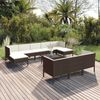 vidaXL 11 pcs conjunto lounge jardim c/ almofad&otilde;es vime PE castanho