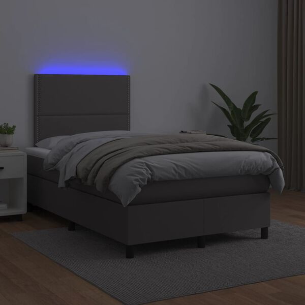 vidaXL Cama box spring c/ colch&atilde;o/LED 120x190cm couro artificial cinza