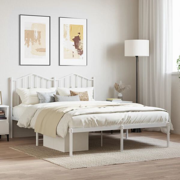 vidaXL Estrutura de cama com cabeceira 140x200 cm metal branco