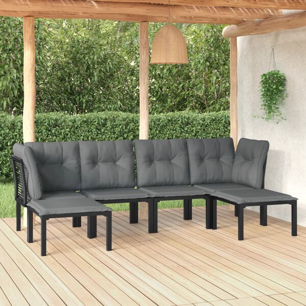 vidaXL 6 pcs conjunto lounge de jardim vime PE preto e cinzento