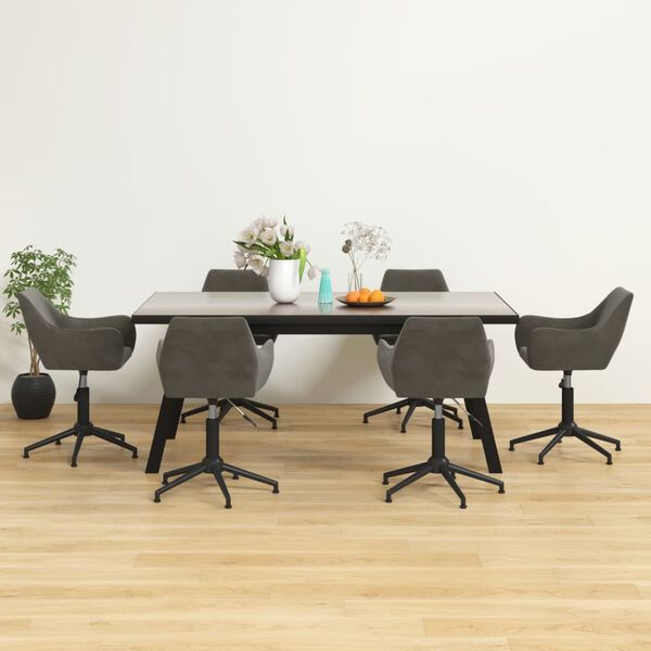 vidaXL Cadeiras de jantar girat&oacute;rias 6 pcs veludo cinzento-escuro