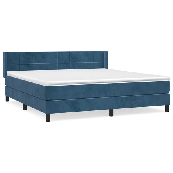 vidaXL Cama com molas/colch&atilde;o 160x200 cm veludo azul-escuro