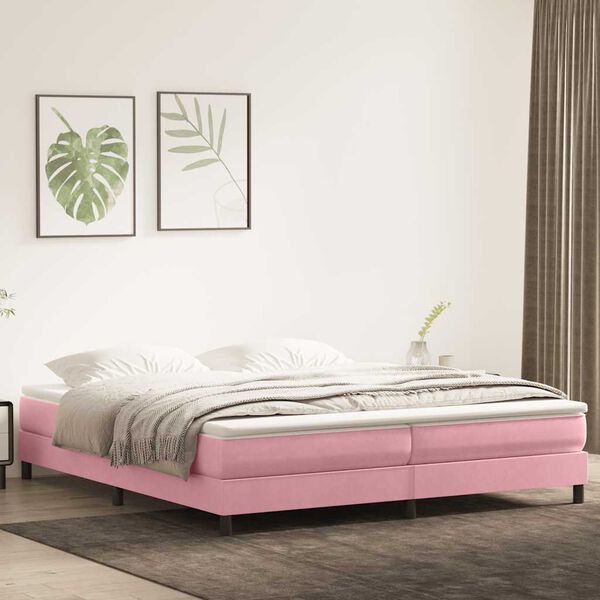 vidaXL Cama com molas/colch&atilde;o 180x210 cm veludo Rosa