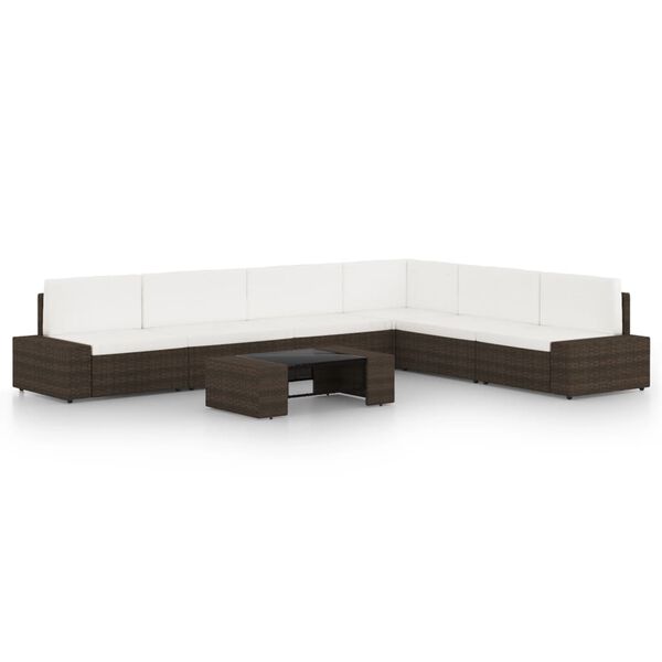 vidaXL 7 pcs conjunto lounge p/ jardim c/ almofad&otilde;es vime PE castanho