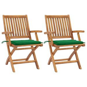 vidaXL Cadeiras de jardim c/ almofad&otilde;es verdes 2 pcs teca maci&ccedil;a