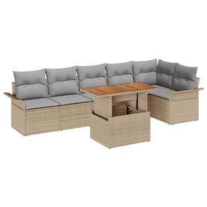 vidaXL Conjunto de Sof&aacute; de Jardim 7 pcs Bege Rattan Sint&eacute;tico