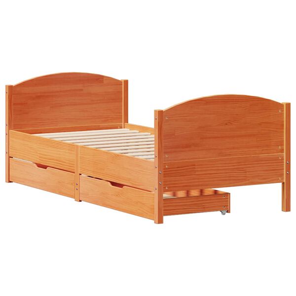 vidaXL Cama sem colch&atilde;o 75x190 cm madeira de pinho maci&ccedil;a castanho-mel