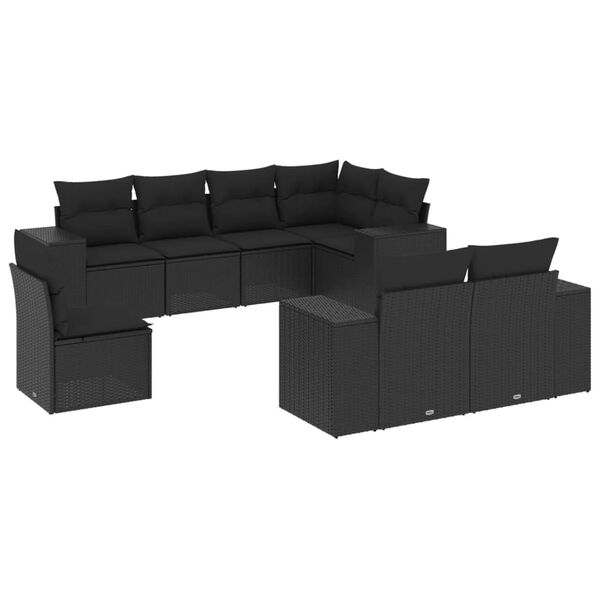 vidaXL 8 pcs conjunto sof&aacute;s de jardim com almofad&otilde;es vime PE preto