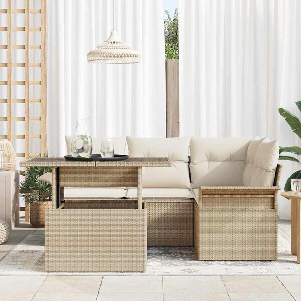 vidaXL Conjunto de Sof&aacute; de Jardim 5 pcs Bege Rattan Sint&eacute;tico