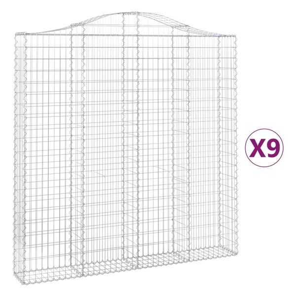 vidaXL Cestos gabi&atilde;o arqueados 9pcs 200x30x200/220cm ferro galvanizado