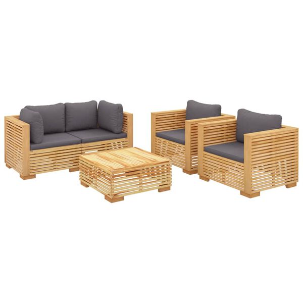 vidaXL 5 pcs conjunto lounge jardim c/ almofad&otilde;es madeira teca maci&ccedil;a