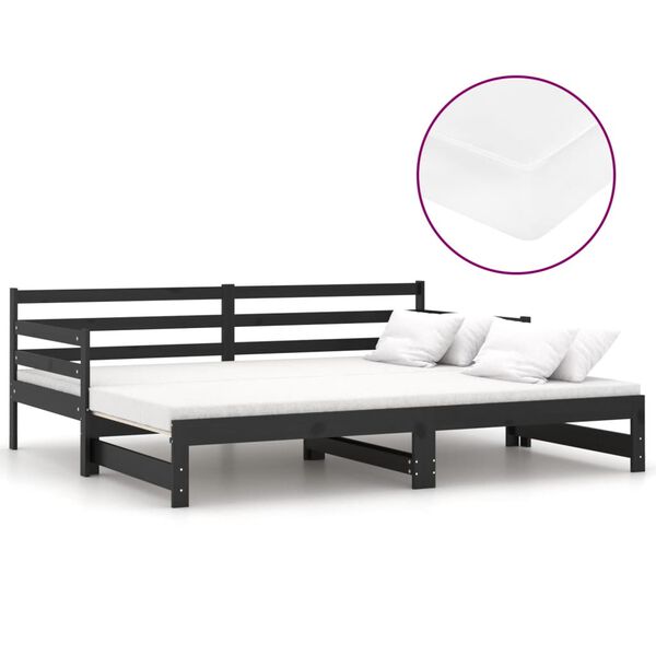 vidaXL Estrutura sof&aacute;-cama de puxar 2x(90x200) cm pinho maci&ccedil;o preto