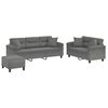 vidaXL 3 pcs conjunto sof&aacute;s c/ almofadas microfibra cinza-escuro