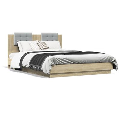 vidaXL Estrutura cama c/ cabeceira/luzes LED 150x200cm carvalho sonoma