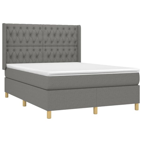 vidaXL Cama box spring c/ colch&atilde;o e LED 140x190 cm tecido cinza-escuro