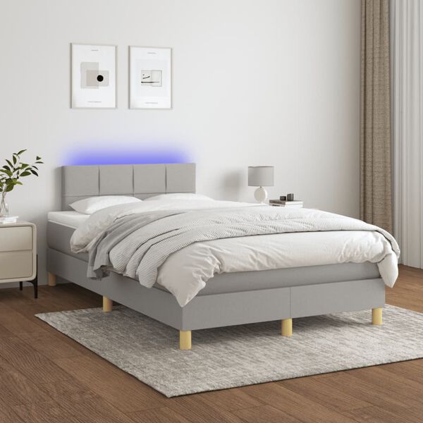 vidaXL Cama box spring c/ colch&atilde;o e LED 120x200 cm tecido cinza-claro