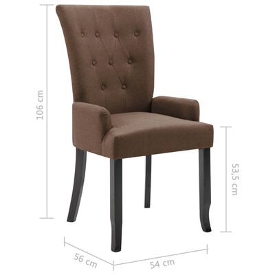 vidaXL Cadeiras de jantar com apoio de braços 4 pcs tecido castanho
