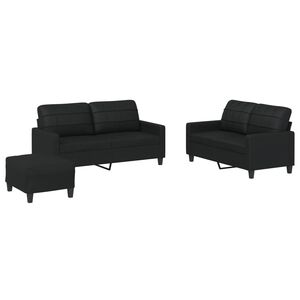 vidaXL 3 pcs conjunto de sof&aacute;s com almofad&otilde;es couro artificial preto