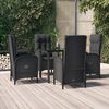 vidaXL 5 pcs conjunto de jantar p/ jardim c/ almofad&otilde;es vime PE preto