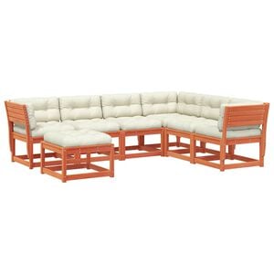 vidaXL 7pcs conj. lounge jardim + almofad&otilde;es pinho maci&ccedil;o castanho-mel