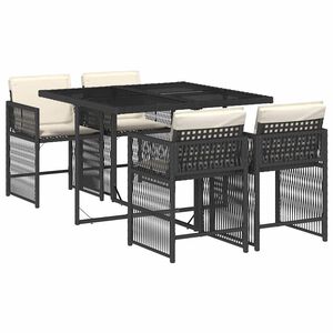 vidaXL 5 pcs conjunto de jantar p/ jardim c/ almofad&otilde;es vime PE preto