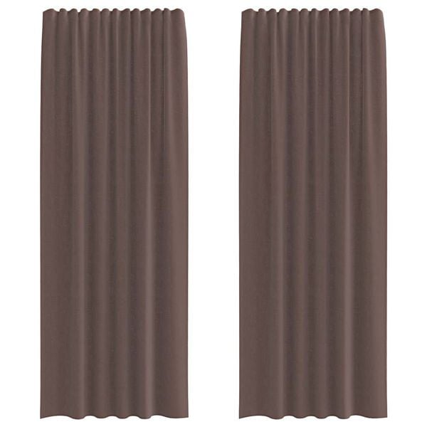 vidaXL Cortinas de voile com bolsos para varão 2 pcs castanho